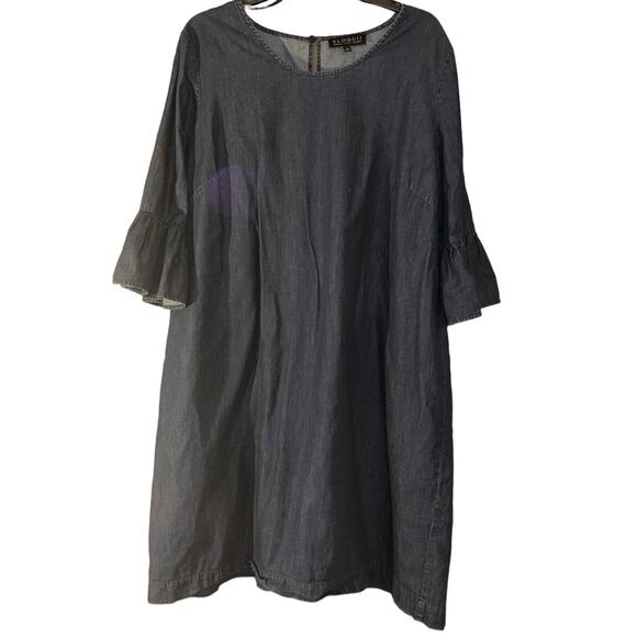 Eloquii Chambray Womens Size 18 Denim Shift Dress Bell Sleeves Cotton - Picture 9 of 9
